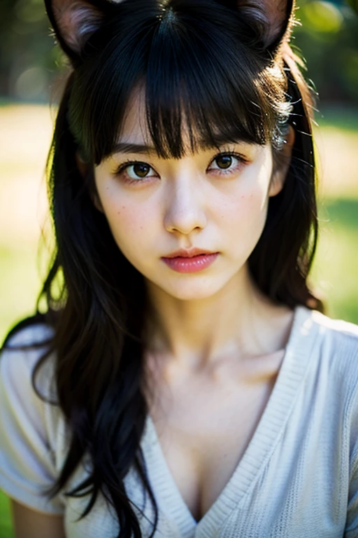 Photo of a woman, face close up, Best Quality, Soft Light, Ultra High Definition, (Photorealistic: 1.4), Raw Photo, Ultra Textured Skin, Face Looking Directly at Camera, Full-Face, Japanese Girl, Alone, Cute, (Shy Smile: 0.5) , (Brown) eyes, twinkle in the eyes), detailed beautiful face, (Detailed skin texture of a highly developed person), (Long hair), sharp focus on the object