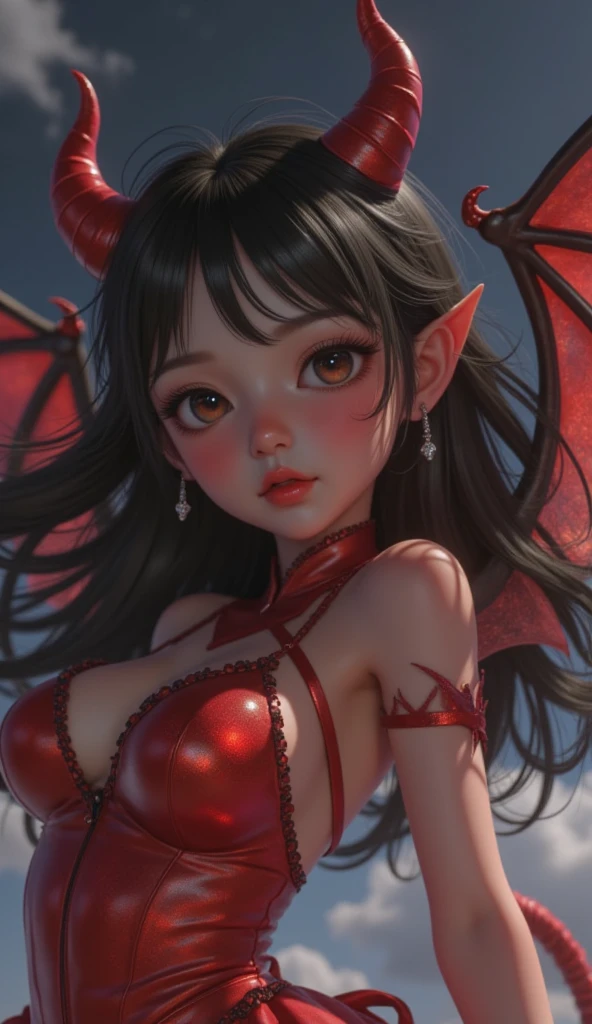 ((top-quality, 8K, ​masterpiece:1.4)), (Photorealsitic, Raw photography, Top image quality:1.5), beautiful  lighting, Movies in which girls shine, realistic shadow, huge filesize, Vibrant colors, Brilliant image quality, colourfull, Fantasia [hight resolution], (13-year-old beautiful girl:1.6), (Lori:1.2), (Junior Idol), Well-formed fingers, ((Cute pose with arms crossed behind back:1.5)), ((Glittering Perfect Beautiful Girl:1.3)), a handsome, a cool, (innocent smiles:1.2), ((Super Cute Super Beautiful Girl)), (Crisp and gentle eyes), dual, (with blush cheeks:1.4), ((morning、Beautiful girl with demon wings and tail in transparent sexy red devil costume:1.4)), Cute hair in short cuts, ((Show me your cute ass:1.2)), Perfect and beautiful body, Lovely room, Innocent Girl, Japan beautiful girl, Shines