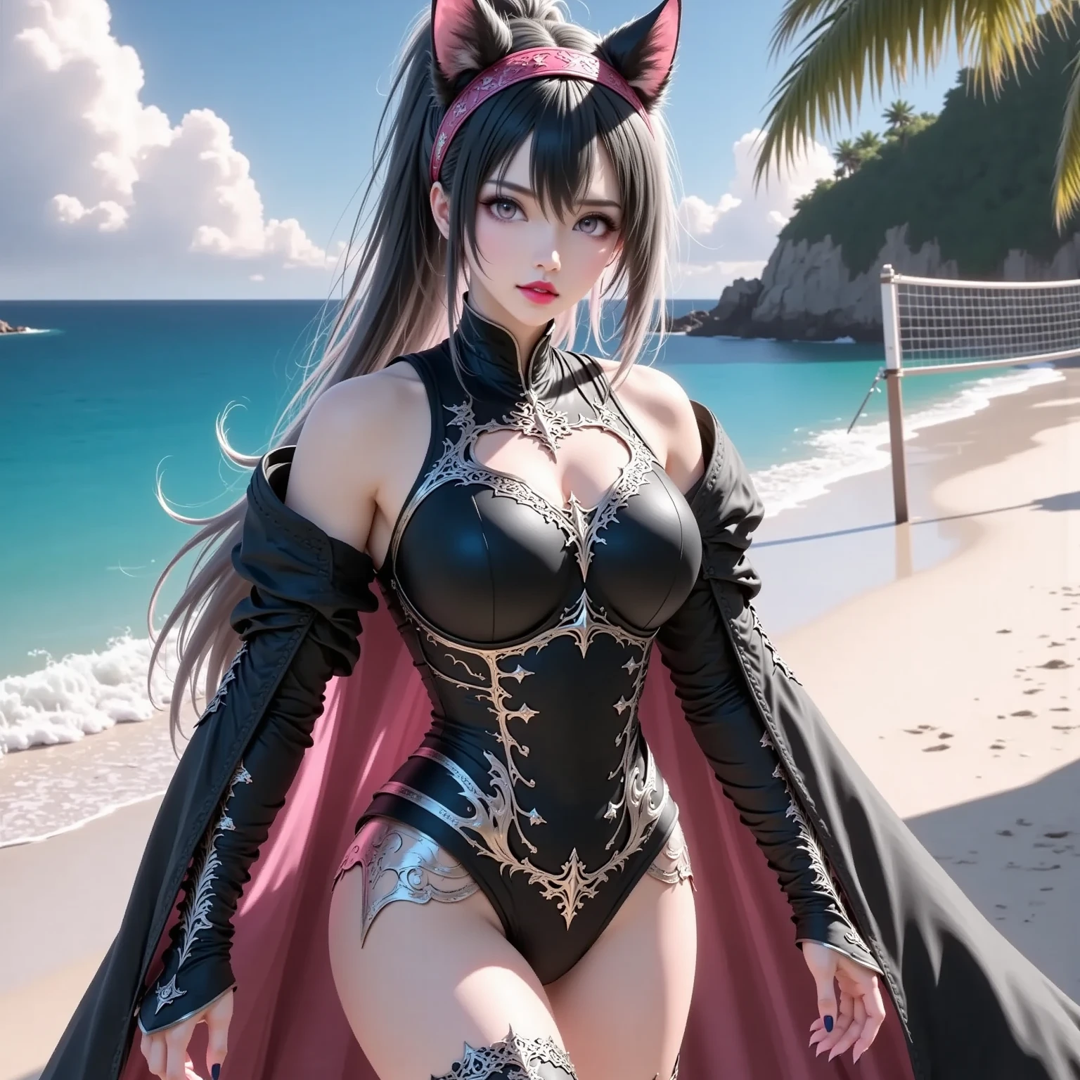 ((top-quality)), ((tmasterpiece)), ((hentail realism)), (detaileds), (Photorealsitic:1.5), Good looking girl。(((Good-looking peach blossom eyes。,flowing long black hair。White skin of the。)))perfect bodies(((huge tit,Slim lower abdomen,Cocked buttocks,long leges)))。Black dress。Strange expression。((((seductiv,Charming。It's a good smile。)))),At sunset by the lake, Looking at the camera, dynamicposes, , hdr, Ray traching, NVIDIA RTX, Hyper-Resolution, Unreal 5, Sub-surface scattering, PBR Texture, post-proces, Anisotropy Filtering, depth of fields, Maximum clarity and sharpness, the rule of thirds、8K raw data、(Luminous Particle:1.4)、(extremaly detailed cg、Unity 8k Wallpapers、。.。.。.3D、lighting like a movie、lense flares)、Reflectors、