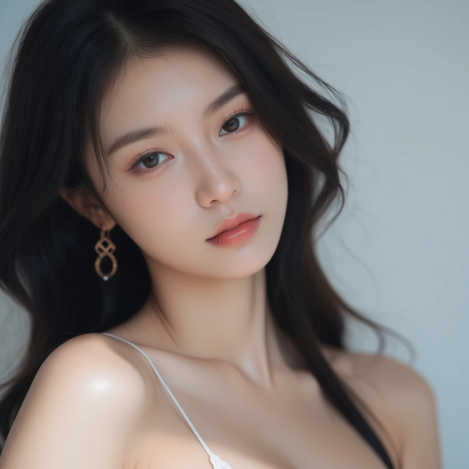 ulzzang-6500-v1.1, (RAW Photos:1.2), (Realistic:1.4), Beautiful detailed girl, Very detailed eyes and face, Beautiful and fine details, Ridiculous, Incredibly ridiculous, Huge file sizes, Very detailed, High resolution, Very detailed, Highest quality, Tabletop, One girl, , ((Very detailed)), ((Dynamic pose))), (Camel Toe), (Open your mouth)),((Drooping eyes)),((round face)),((curl inside hair)), （Look away：1.1),Close-up of face,(((黒いplayboy bunny)))、Upper Body、Black Costume、Has bangs、((Slender))、Slim body、((Look down)、((Eyes Wide Open))、(((Angle from below))、(D cup milk))、((Gorgeous Bra))、skirt、Eyes Wide Open、((((Surprised))))、Be surprised、Scream、Open your mouth、pain、Close ~ eyes、((((Close one eye))),