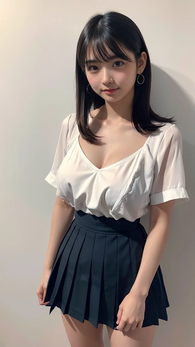 （（Browsing Caution））（masterpiece）（Highest quality）（Very detailed）1 female，17 years old，Japanese，155cm，high school student,A beautiful woman with a transparent look　Black Hair,short hair,bag,Short Ponytail,, Short sleeve shirt,blouse,(see-through shirt:1.5)　Short skirt　(Small breasts)　School,classroom,window,sunlight,blue sky (leaning forword:1.1) ,(looking up),(from above)　3d