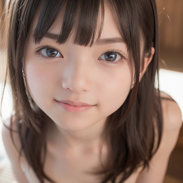 rie,One Woman,(best quality), (ultra detailed), (absolutely resolution), (the body is moist:1.2),Face is front, 24-years-old, tilt one&#39;s head, (Completely naked:2.0), Brown Hair, smile, Hokkaido snow scene、Standing tall in the snow