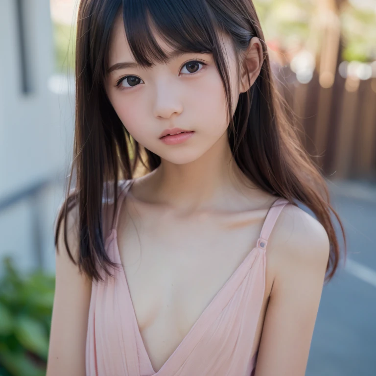 (ultra detailed),(unclothed),、(a smile:1.1),(looking ahead:1.2), 15 years, teen girl,tailless,(tailless),2d, masterpiece, premium, A detailed eye, A detailed face, girl with, Only 1 person,medium silver hair, (a blonde), ear hair, , simple braid, (simple braid), (side braid), Pink Ribbon, Ribbon around the neck, (unclothed), background bokeh
