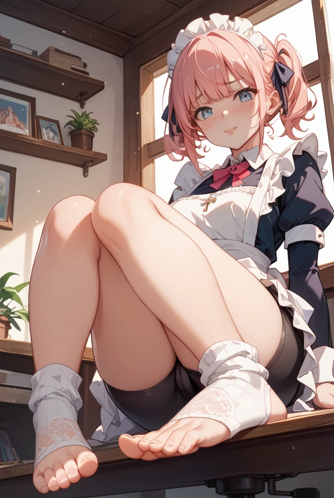 highest quality、masterpiece、((1 girl:1.5))、((smile:1.3))、(blush:1.4)、Black Shirt、blouse、((fun!!))、(Small breasts)、(Pink)、Blonde、(Long sleeve)、((White apron:1.5))、((Maid))、((hair ornaments)),、Kamimei、look at me、 ((in house:1.5))、 Taking a break from watching the audience、Cowboy Shot、((Shaved:1.5))、(Roll-up skirt:1.3)、(Fully exposed and highly detailed labia:1.5)、((Skirt lift:1.5)),()、()、、(スカート that rolls up:1.3)、()、Light blue eyes、long hair、Glowing Eyes