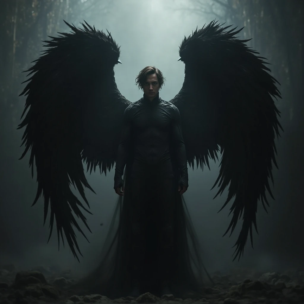 masterpiece, best quality, {Create a full-body shot dark fantasy illustration of} a shirtless, barefoot, pantless, nakedness nudeness lustfulness sultryness 23-year-old male model with short dark hair who is {embodying} Devil's, the fallen angel, {who is looking at the camera and displaying his entire defined fit body, including his amazing abs, great chest, impressive arms, and great legs, while wea. {He should radiate flawlessness, with a deep dark and evil presence, short messy dark hair, a strong jawline, and great deep blue eyes}. {Position him} in a vast, gothic cathedral, {with the floor submerged in black whaters}, creating an ominous and supernatural setting. {Use} a combination of digital illustration techniques to {enhance} the dark fantasy aspect, {and include} intricate details in Devil's huge massive black wings coming out of his back, the and his surroundings. {The full-body shot image should evoke} a sense of awe and dread, {capturing} the Devil's power while directly looking camera, hyper detail face, hd. 8k, high deep of field.