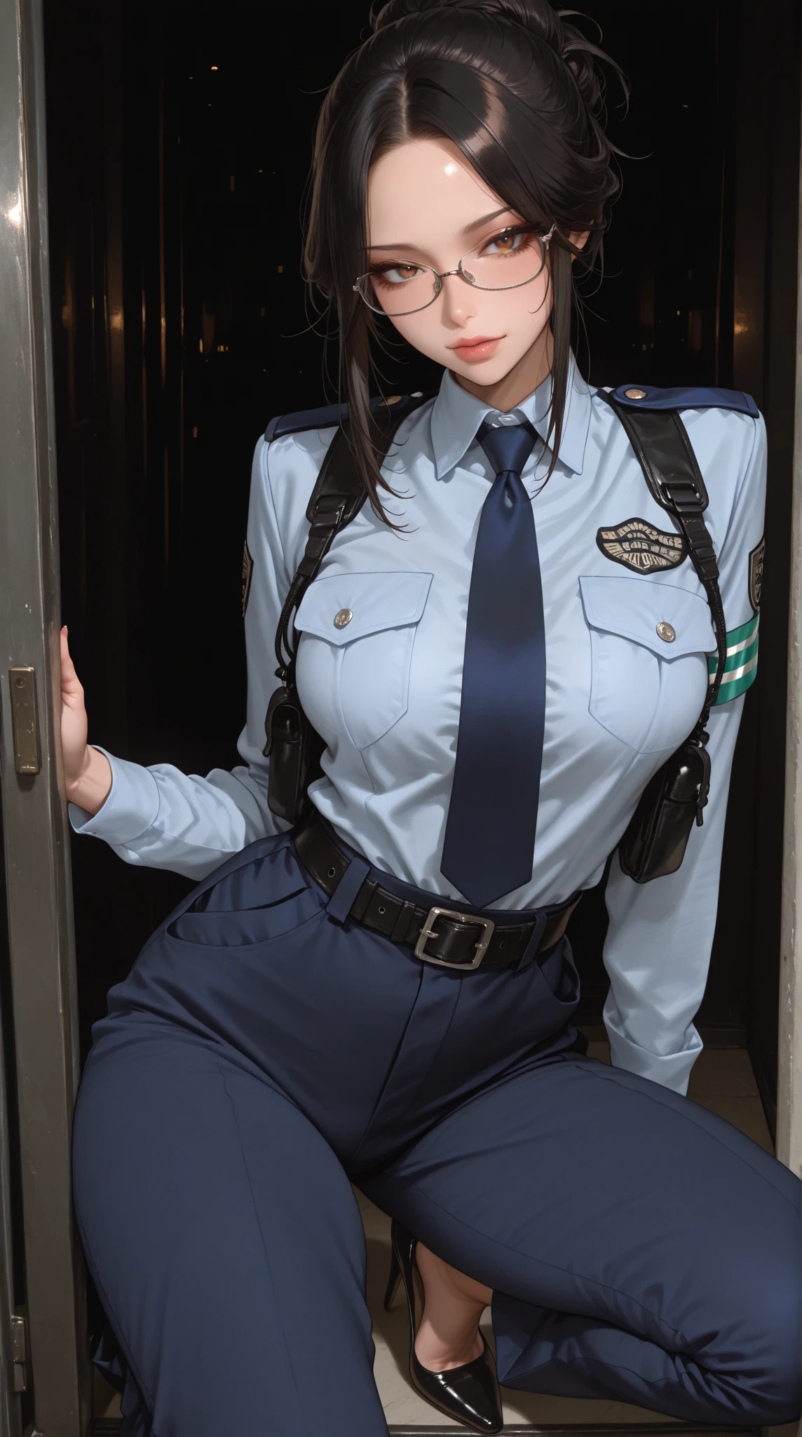 (masterpiece: 1.3), (maximum resolution: 1.2), (Ultra HDTV: 1.2), cinematic light, 8K resolution, detailed facial features , (sharp focus: 1.2), (focus on face:1.2),perfect style, beautiful face, acura, anatomically correct, Highly detailed face and skin texture, beautiful eyes,beautiful eyes, thin eyebrows, glitter eyeliner: 1 natural cheeks, Glossy skin, Fair skin: 1.2, (glossy lips: 1.4),、 (embarrassed look: 1.2),Highly detailed face and skin texture, fine eyes, double eyelid, natural cheeks, , glossy lips: 1.4,exposed cleavage、(A large amount of sperm in the chest:1.4)(A large amount of sperm on the thigh:1.2)、 blush、humiliating、impatience、It was too bad、It was scary、glare、embarrassing、please open your knees、open your legs、 white underwear、white bra、Sparkling small earrings and rosary、disheveled clothes、exposed panties、stockings汗をかいている、thin underwear、stockings、 hair length、25 years old, A neat and clean woman,1 person、 upturned chest, Old Office、on the floor、blonde、black haired、silver hair、blue ash eyes、green ash eye,(cop uniform:1.5)、disgusting face、masturbation behavior、put in、milking、lick male genitals、hold male genitals、