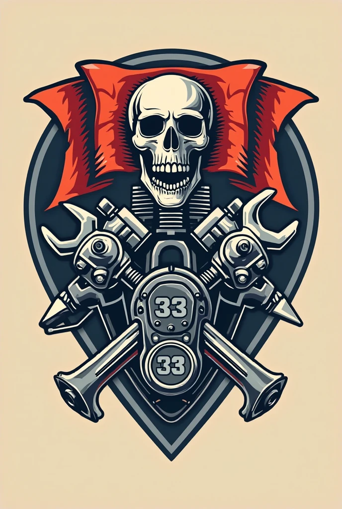 T-shirt design, two crossed pistons, skullish, vector art inspired by Ed Roth, featured on behance, conceptual artwork, garage, heavy metal t-shirt design,T-shirt design