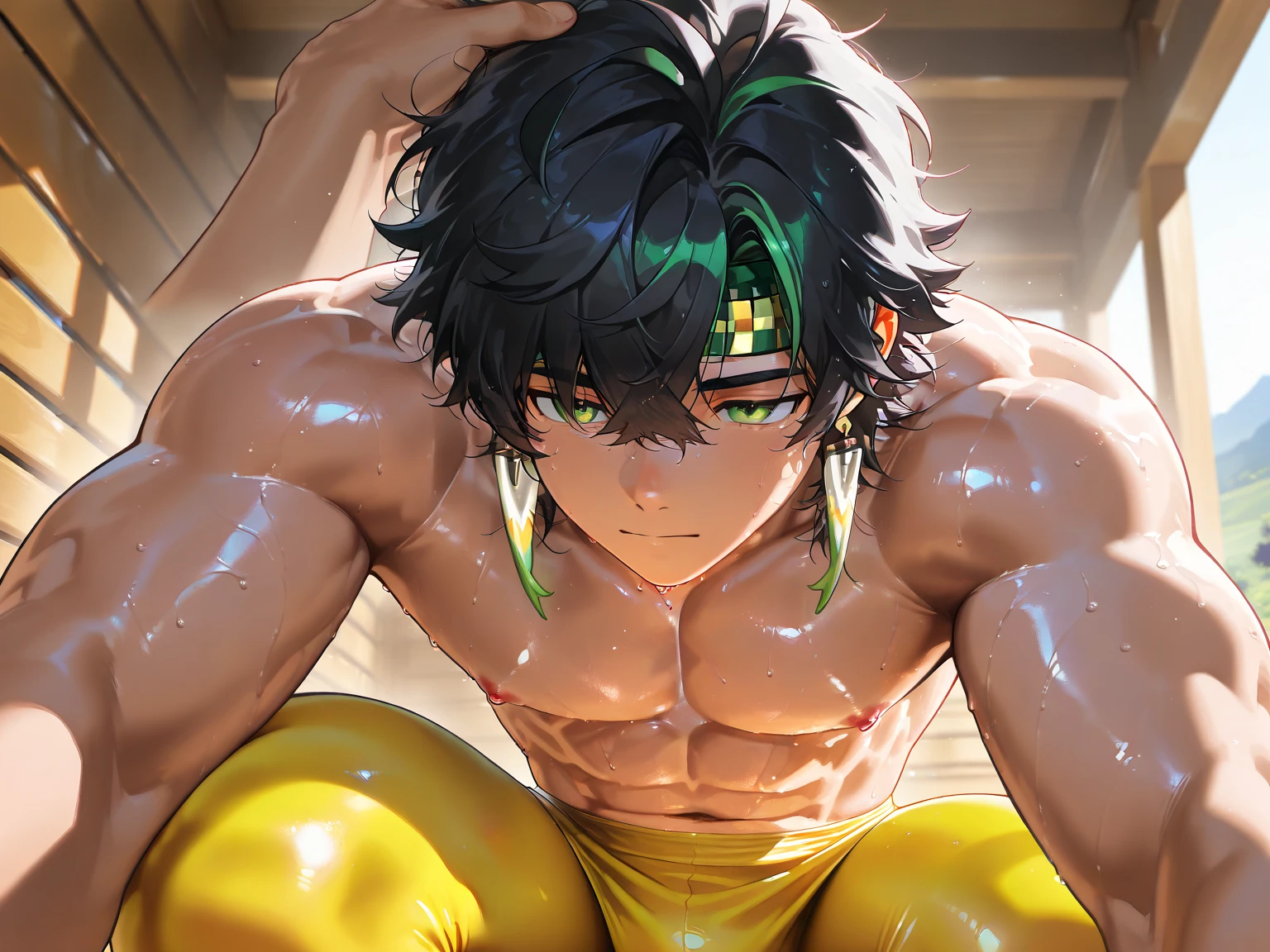 Mixed black Male,green hair,anger,toxic,brown eyes, --auto