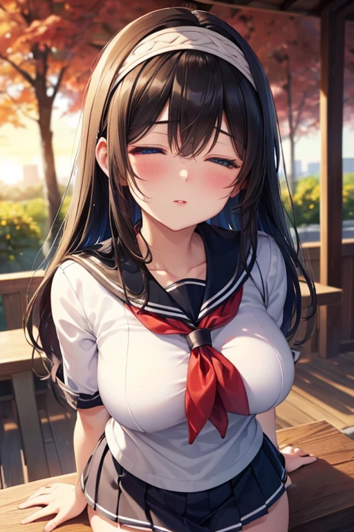 (best quality,ultra-detailed,highres:1.2),portraits,pov hands,grabbing breasts,closed eyes,casual_pose,no consciousness,school girl uniform,expressionless,shirt unbuttoned,boy wearing open shirt,innocent look