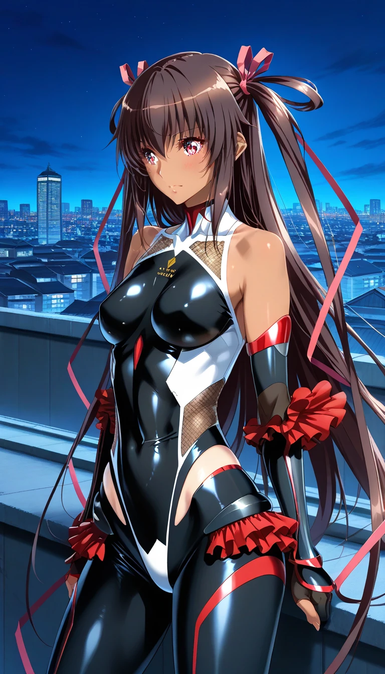 1woman, Mizuki_Shiranui, taimanin-suit and impossible high leg leotard,
(night sky, city:1.4), (from behind, ass:1.2), (huge breasts, glamor:1.1),
(masterpiece, high quality, best quality, 4k, 8K, 16K, highres, absurdres:1.2) <lora:Mizuki_Shiranui-Re27208844-4Ch_1:0.8>