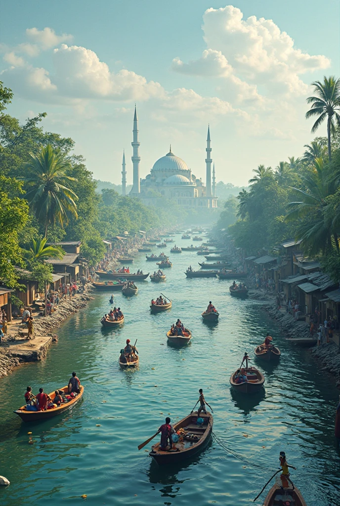 A boat in the flood to the mosque
