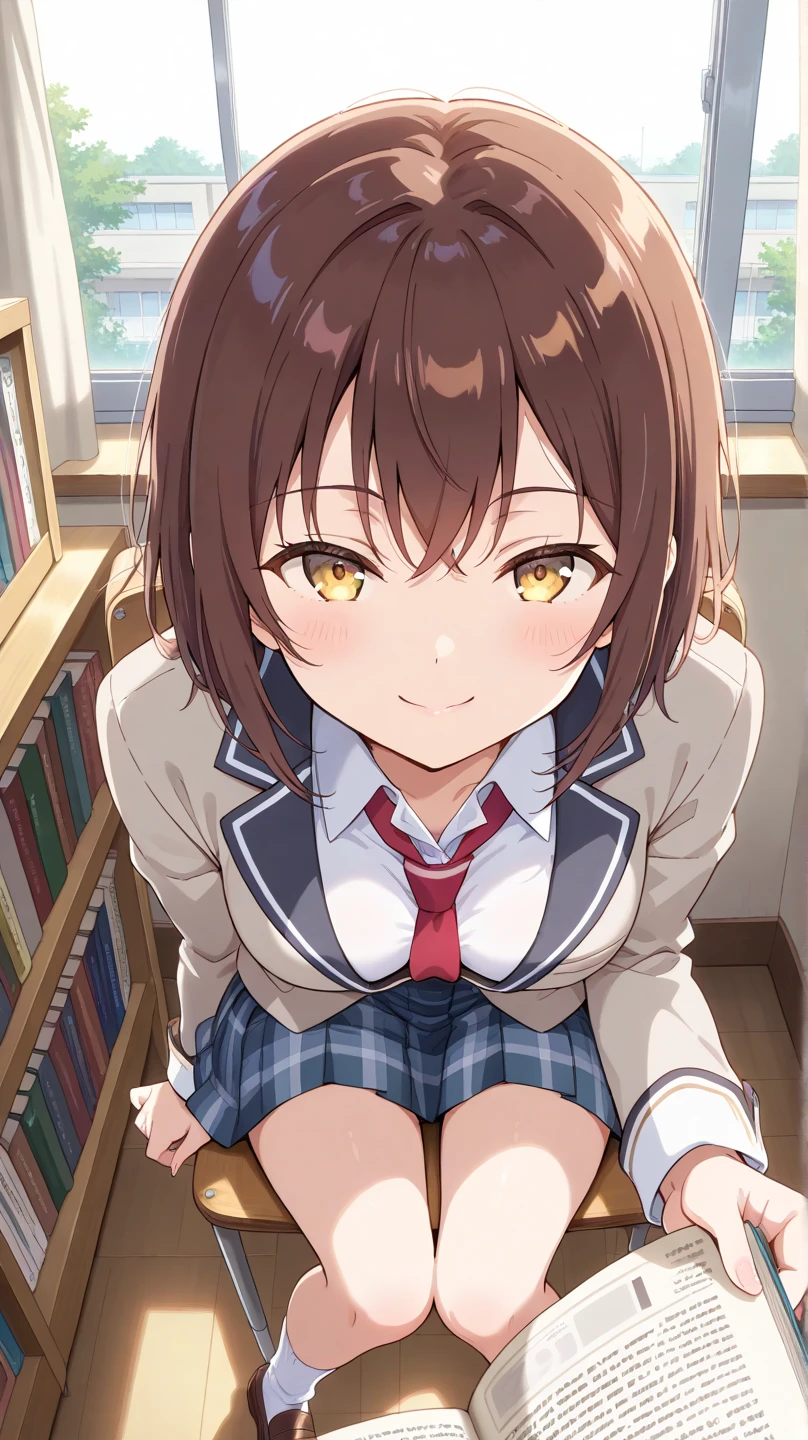 score_9, score_8_up, score_7_up, source_anime,
sayuogiwara, <lora:sayu-ogiwara-s1-ponyxl-lora-nochekaiser:1>,
sayu ogiwara, long hair, bangs, brown hair, yellow eyes,
skirt, shirt, long sleeves, bow, school uniform, white shirt, pleated skirt, socks, collared shirt, bowtie, red bow, sweater, plaid, plaid skirt, cardigan, black socks, red bowtie,
indoors, classroom, smile, bent over,
looking at viewer, dutch angle,