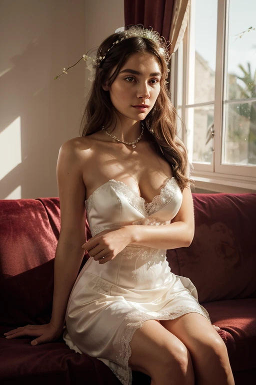 (best quality,realistic:1.37),ultra-detailed,professional,portrait,studio lighting,a woman in a long sheer skirt, detailed eyes, detailed lips, sensual posing, graceful, elegant, soft lighting, flowing fabric, ethereal, fine details, delicate features, feminine, enchanting, sophisticated colors, subtle contrasts, dreamlike atmosphere, romantic ambiance, high-res, vivid colors, beautiful composition