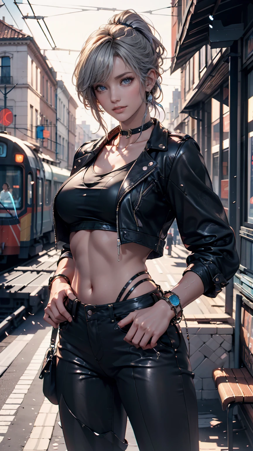modern disney 3-d, (Pixar style:1.5), sexy goth girl, hot pants, leather clothing, metro scenery, highly detailed, HDR, DSLR