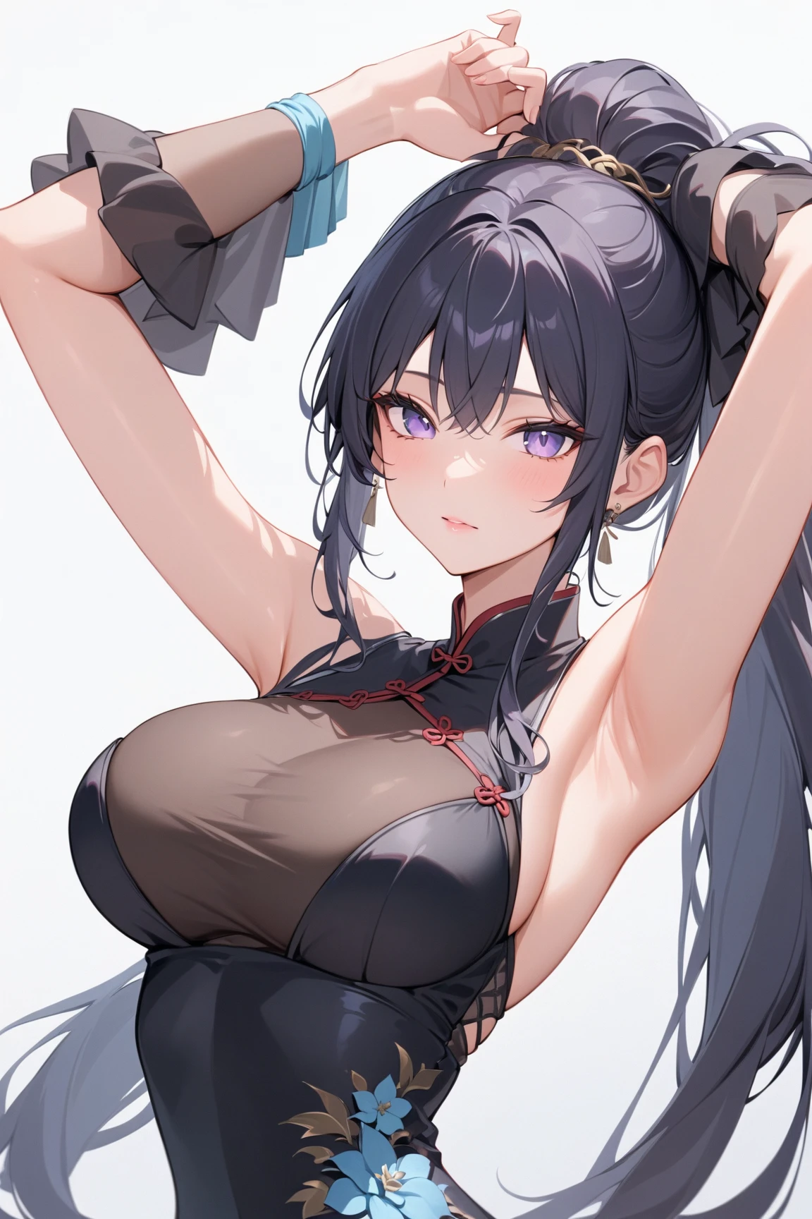 masterpiece,anime style,chibi,sexy girl,black hair,shoulder length hair with two pigtails,bikini,smiling,bigger breasts,waiting on the right side of the image,showing cleavage,full body,standing,alone