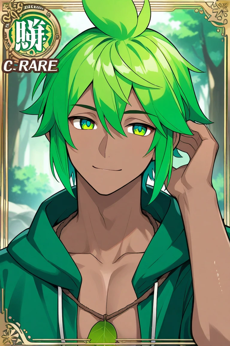 masterpiece, best quality, high quality, 1boy, solo, male focus, looking at viewer, upper body, <lora:lubbock:0.82>,lubbock, green hair, green eyes, hair over one eye, , jacket,