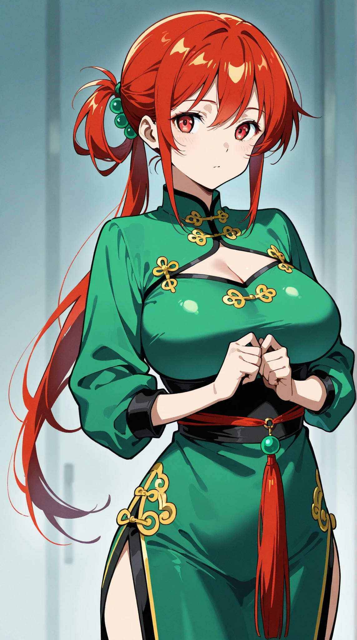 1girl, elegant erotic beautiful girl, big breasts, ((short orange hair)), green ribbon in hair, maxi dress, adultery, indecent, vulgar, Nakano Yotsuba, intricate details, delicate facial features, beautiful blue eyes, ulzzang, long eyelashes, small nose, full lips, porcelain skin, natural lighting, warm color palette, chiaroscuro lighting, dramatic shadows, sensual, alluring, mature themes, artistic, dreamlike, ethereal, ((arms behind back)), thigh highs, ((white panties)), sideboob, cleavage, looking at viewer, ulzzang, (blue eyes),