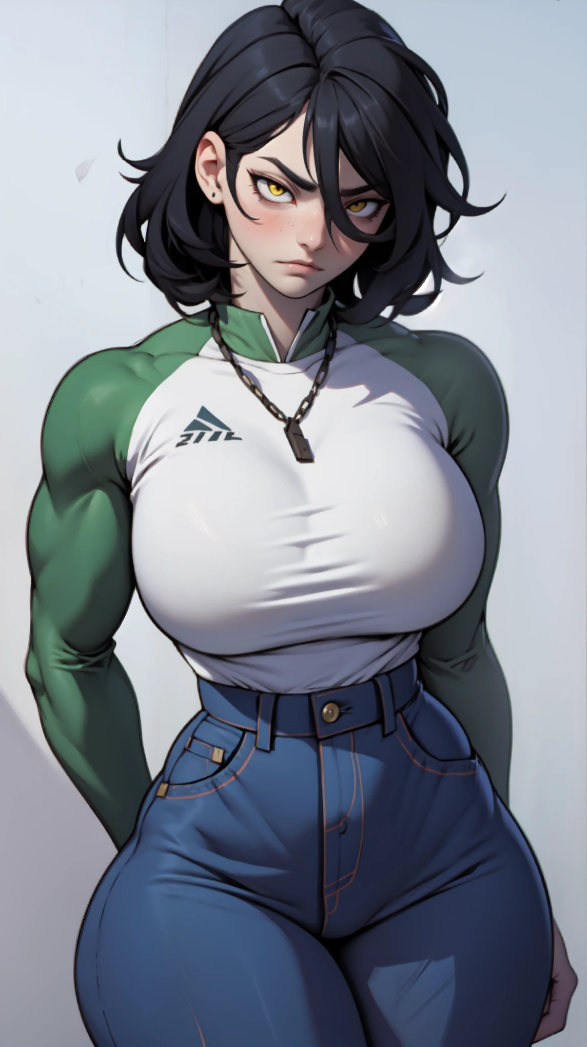 (masterpiece, best quality:1.2), lois lane (my adventures with superman), solo, 1girl, black hair, brown eyes, earrings, belt, shirt, short hair, jewelry, smile, hood, white shirt, pants, stud earrings, tomboy, coat, black pants, brown belt, striped, collarbone, green coat, breasts, large breasts, striped shirt, piercing, couch, looking at viewer, lying, open mouth, smile, on couch, on side, indoors, living room,(big muscular female bodybuilder),(oil painting,high-res),(sweating,flexing muscles,six-pack abs),(best quality,professional,vivid colors),(strong, powerful),(studio lighting,dramatic shadows),(realistic).