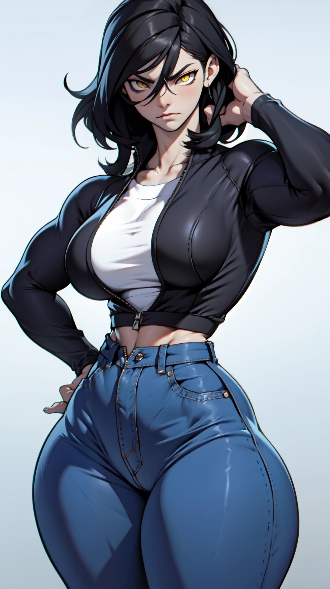 a nerd, beautiful, ponytail, shorts, thick, curvy, big breats, oversized tank top 