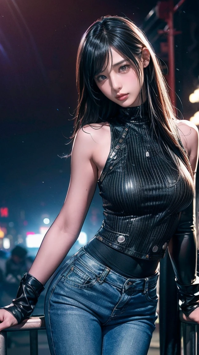 (Top Quality, Masterpiece: 1.1), (Realistic: 1.3), BREAK (((FF7,Tifa_lockhart))),(tifa_lockhart and monsters),(A dark, barely lit torture chamber:1.3,wet:1.2,night:1.1),(face focus:1.1),  BREAK (((FF7,Tifa_lockhart))),(Light Brown Hair, Large breasts: 1.2),(black catsuit:1.3,silver zip,zip down:1.8),(bare navel:1.3), BREAK (((FF7,Tifa_lockhart))),(shiny oiled skin: 1.1),(crowd of monster:1.3),(many monsters:1.2),  ((stringy viscous liquid)),(no bra),(no panties),wet hair, about 18 years old,sensual,  (sweat on body:1.3),(erotic pose:1.2),I want to make love to you