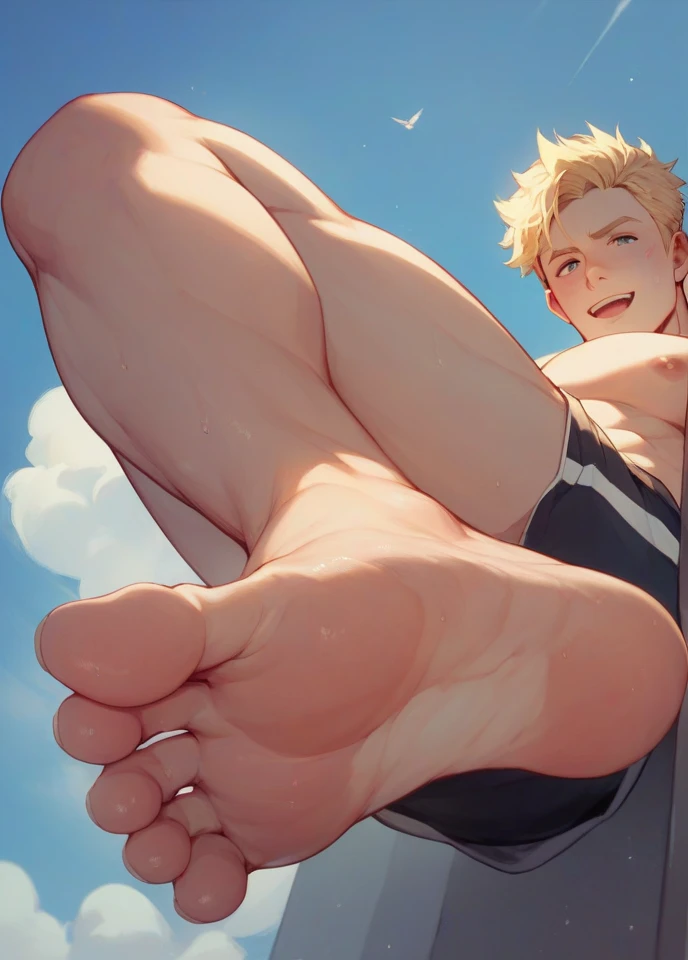 Silver-haired boy、On all fours、Completely naked、Showing anal