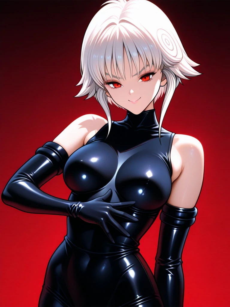 Mature Woman,(((Sexy female executive of an evil organization))),(((latex))),(Detailed Description, High resolution,8k wallpaper,masterpiece,Highest quality,Depth of region,Anatomically accurate depiction,A face with attention to detail, Eye for detail,Nice hands, Perfect Fingers,eyelash,(Brightly glowing red eyes,Crazy Eyes,Seductive Gaze,There is cleavage in the chest,A seductive smile,Large Breasts,Mysterious colored lips),(From above:1.1),Perfect body,Depict the whole body