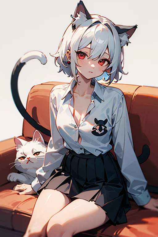 ((masterpiece, highest quality, 8K, High resolution:1.3)), 1 girl, so many cats, Cat ear, white skin, medium breasts, pointed chest, Cat room, Cat play, cat kigurumi clothed,