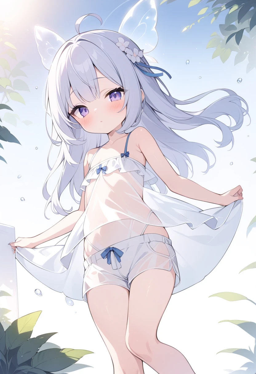a cute young girl in a see-through dress,naked underneath