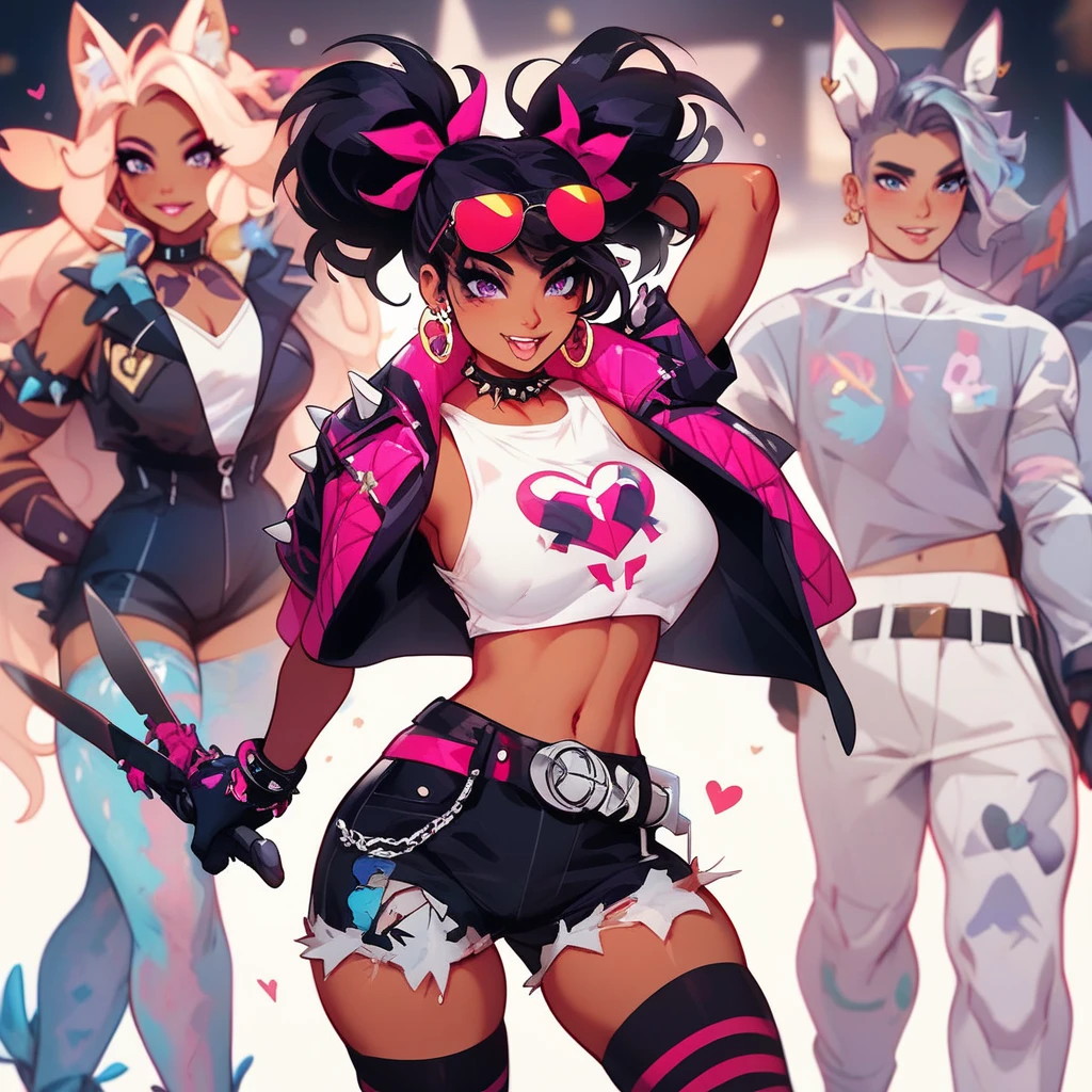 (detailded), (((bat girl))), (((murcielago))), big ass, grey skinned, black wavy hair, ((mini-skirt)), (((pink pussy dripping))), (((Freckles on the face))), (((office worker suit))), maya stockings, ((at a park))