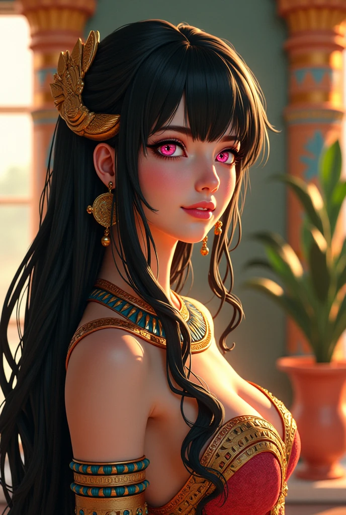 realisticlying、Ancient Egypt、Girls in Cleopatra style、Clothing in the time of the pharaohs、Cleavage emphasis、Breasts enlarged、Smile、Face Real、A sexy