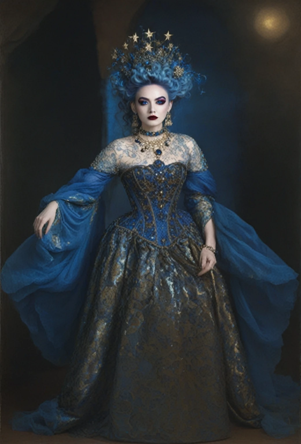 full body A woman with a blind gold mask, Purple and black gothic dress, Adornos de encaje, Tono mapeado, Altamente_Detallado, 1mujer (obra_maestra: 1.3), (mejor_Quality: 1.3), (ultra_Detallado: 1.3), 8k, sumamente_Claro, realismo, (ultra_realista: 1. 3), loco_Detallado, loco_Detallado, entrenado_Detallado, hiper_Detallado, ultra_Detallado, sumamente_Detallado, sumamente_Detallado, Alto_Detallado, De color, Beautiful, HDR, fotorrealista, Alto_resolution, ultra_Alto_Nada, Cinematographer, aesthetic, sumamente_delicado, ((fractal_arte)),colorido, (Arte de terror, horror), high resolusion, 16k, ...RAW, ...RAW, Ultra alto, Ultra detalles, Detalles finos, Sombra extremadamente delicada y hermosa, extremadamente detallado, realista,Foto de glamour, Premiado. (Arte de terror, horror),