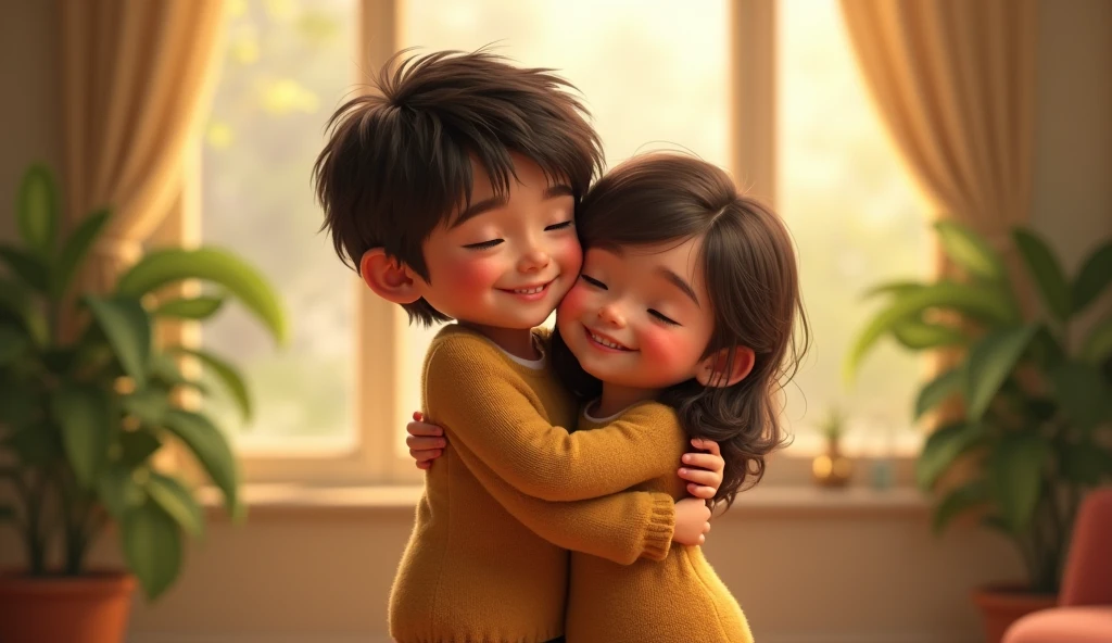 sibling hugging each other