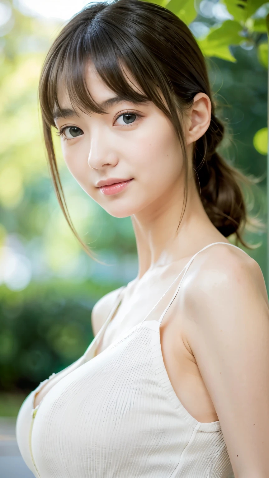 (highest quality, 32k, High resolution, masterpiece:1.5, ), Haunting fantasy portrait in abstract style, ((In a swirl of fantastic pastel colors and soft light)), Evoking a sense of soothing tranquility and elusive beauty, Award-winning masterpiece with amazing details, cute japanese woman, perfect human anatomy, big magical eyes, fleeting smile ((shiny ice green hair)), Beautiful and smooth long hair, Beautiful asymmetrical bangs, hair between eyes, smooth and soft skin, thin eyebrows, clear double eyelids, pale pink lips, ((Completely naked, Cross your arms to hide your chest)), High resolution perfect clavicle, Beautiful chest in high resolution, Slender body with plump breasts, cover your chest with your hands, cosmos, gentle sunlight, professional lighting, professional photographer, Professional models,mysterious