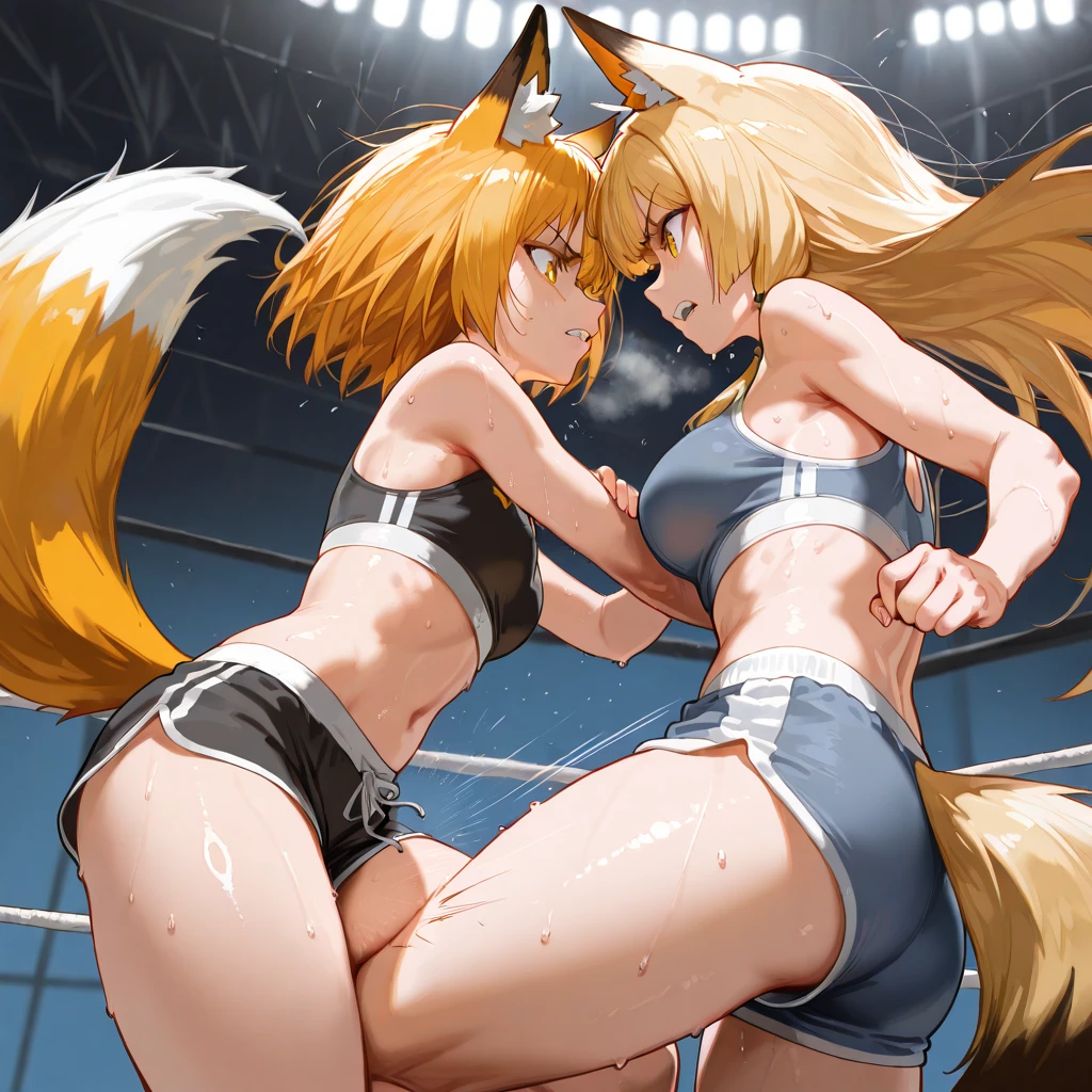 Name: Makoto Nanaya Description: Makoto Nanaya is a playable character in the BlazBlue fighting game series.. She is a young woman of kitsune origin who combines traits of Japanese culture with a modern appearance.. Makoto has an athletic physique and a lively, energetic personality.. Physical Characteristics: Raza: Narrow (demonic fox from japanese mythology) Height: Approximately 1.60m Weight: 50kg Hair Color: Light brown Eye color: Green fur: short and messy, with fox ears emerging from his head Clothing: He wears a combat uniform with a sleeveless top and shorts., combined with an open jacket. His outfit is decorated with Japanese-style details and features a tie that ties in the front. Wear long gloves and high boots. Other traits: His fox tail is a prominent feature that can move expressively. Personality: Makoto is cheerful, confident and always ready for action. Her positive and energetic attitude makes her a very pleasant and friendly person., although she can also be impetuous and somewhat reckless. He has great loyalty towards his friends and a strong determination to protect them.. Combat Skills and Style: Makoto specializes in fast and agile attacks, using your agility and speed in combat. His fighting style is based on a combination of physical techniques and special abilities related to his kitsune heritage.. Their movements are usually fluid and dynamic, reflecting his energetic nature.