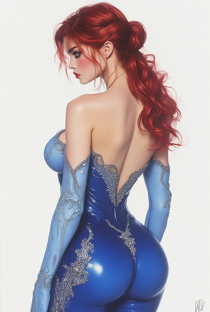 a sexy redhead woman, best quality, voluptuous, big breasts, hanging breasts, perfect lighting, long hair, blue eyes, earrings, jewelry, necklace, dynamic angle, posing in the flower garden of a castle, in turquoise corset, Realistic, body tattooed, tattoos, lace garters, fishnet stockings, garter belt,