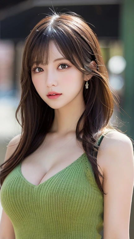 1 Japanese lady, 40 years old, Extremely beautiful, (Extremely cute), (extremely detailed beautiful face), Amazing face and eyes, rather dense hair, various hair style, slightly brighter eyes, normal makeup, (Mini dress with camisole), (Best Quality:1.4), (Ultra-detailed), extremely detailed CG unified 8k wallpaper, A hyper-realistic, (Photorealsitic:1.4), Raw photography, professional photograpy, Cinematic lighting, Realistic portrait, ((Bokeh)), (depth of fields:1.4), (View photographer:1.3), (in a Park with a pond), Small breasts, extremely thin waist, (full body Esbian), Accurate eyes, Beautiful mouth, (Keep your mouth completely closed), (early evening:1.3), (look at a camera), (brilliant sunset:1.25), no sleeves, Melancholy look