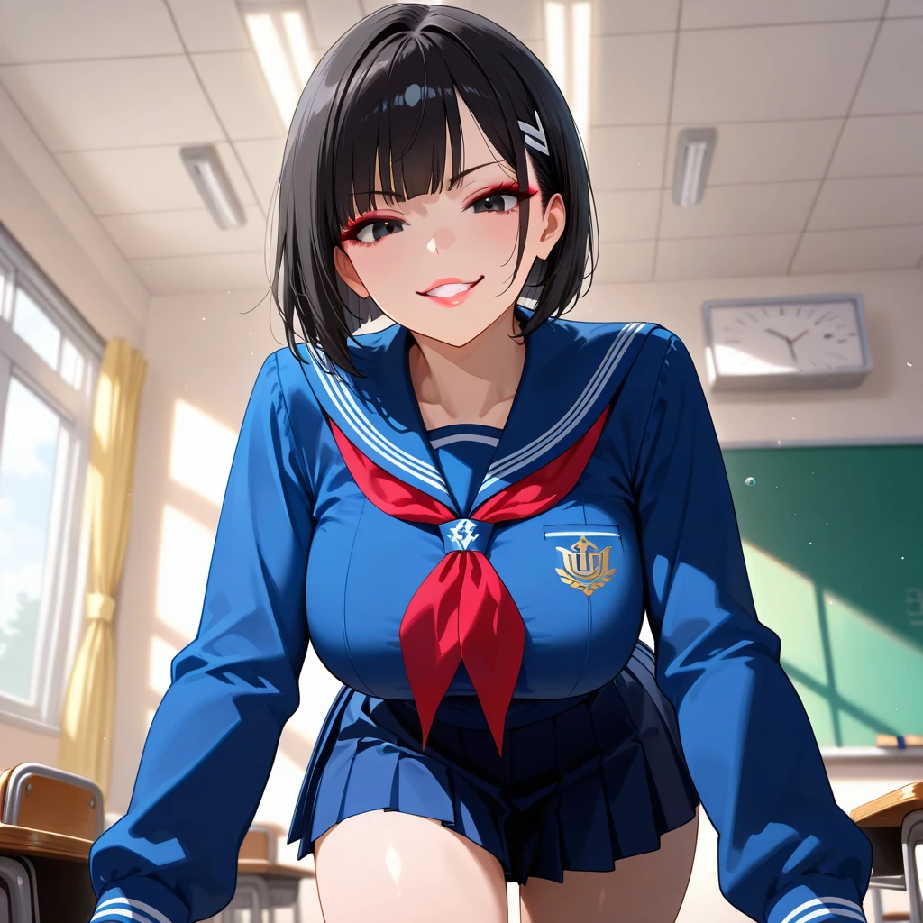 "(perfect masterpiece:1.2), (highest quality:1.2), stunning face,  uniform, mature and chubby, Big eyes, compensate, long and luxurious eyelashes, lip whole, irresistible charisma.",cheerleader,belly button,(((mature woman))),(((very short hair))),raised his arms,NSFW,smile,Are standing,Upper body,front,Cheerleader,mini skirt,adult,40 years old