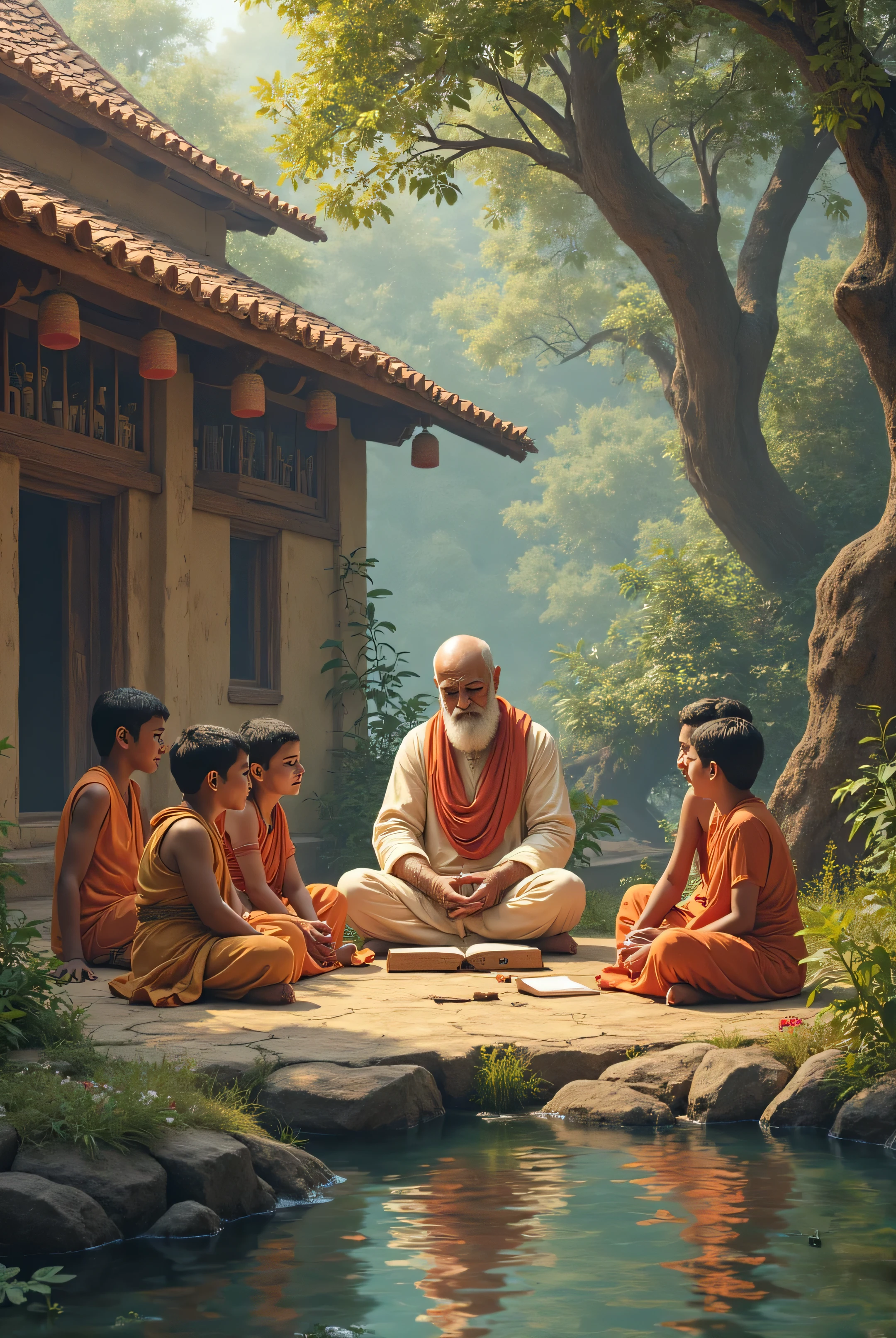 Kids listening to Hindu puranik stories template