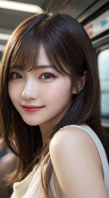 Body portrait, 8K, thin and beautiful eyes, Dindal effect, masterpiece, top quality, high quality, high resolution, very detailed photo, (natural skin texture, fine skin, hyper realism, super sharpness), high detail skin, (very fine, fine skin texture, intricate details, beautiful face, (realistic face), realistic eyes, beautifully detailed eyes, realistic skin, beautiful skin, surreal, very detailed Golden ratio, smiling eyes, ((night moonlight background) )), body portrait, G cup, big breasts, huge breasts, big breasts, glamorous, sexy knit dress,