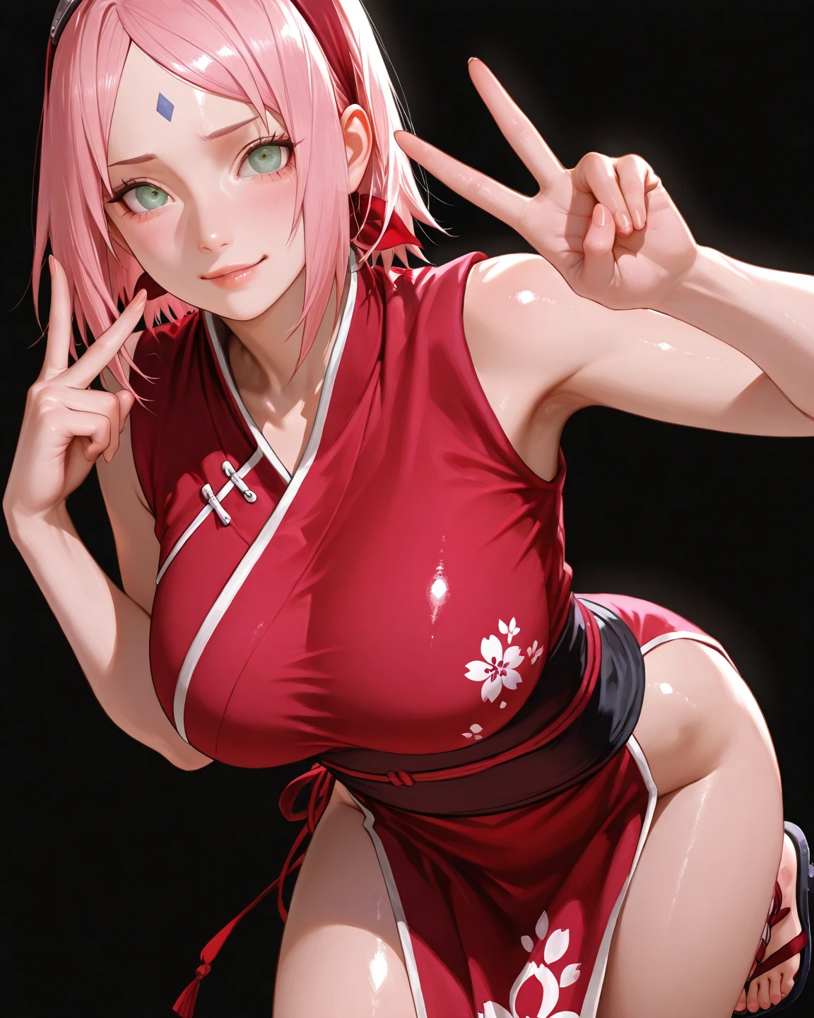 sakura haruno, ful dressed, Exposed leg, maturebody, beautiful  face, sultry posing, big buttocks, illustration, high resolution, ultra detali