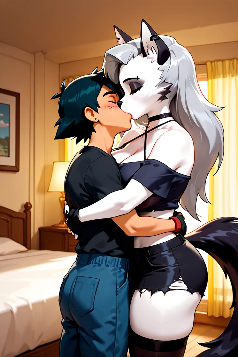 Duo, score_9,score_8_up,score_7_up, sierra, a young nerdy Anthro furry wolf woman, white furry body, tall, awkward, long black messy hair, hair covering one eye, long black hair, blue eyes, black glasses, small breasts, white wolf tail, naked, she is very sweaty, 69 position, (face sitting), queening:1.4, cunnilingus:1.4, rear view, she is sitting on a brown haired human males face, human male is licking her pussy,, human males hair is covering his eyes, males cock is hard