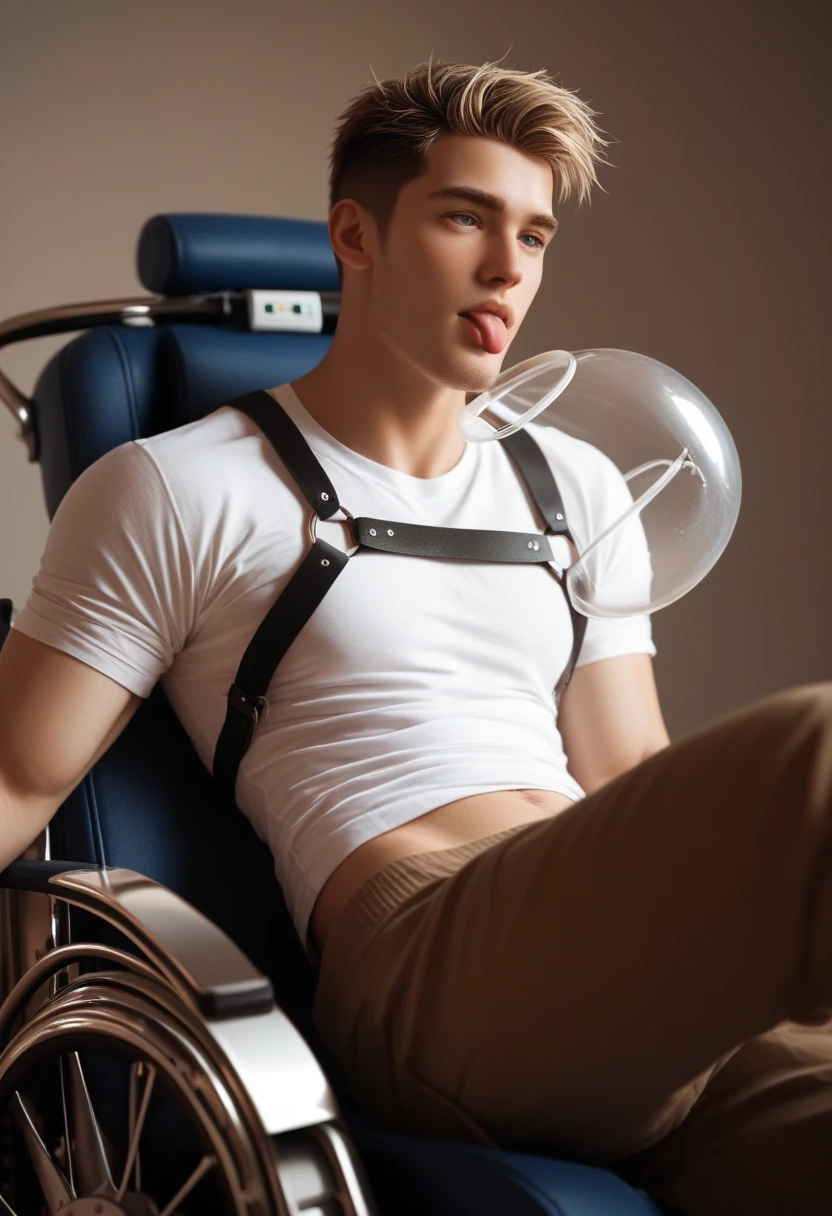 <lora:StraitjacketPsycho_v2:1>, straitjacket, crouching, pants, photorealistic image of a (male:1.2), handsome face, slim body, face that suggest a violent past, sun-kissed skin, in a cafe, Sunrays shine upon it, vibrant, best quality, realistic, sharp, realistic skin details