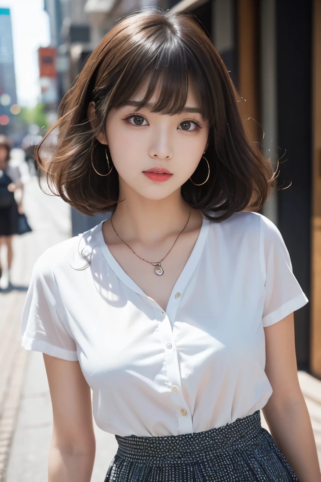 Girl with Camera、mix4、(8K、Raw photography、top-quality、masterpiece:1.2)、(realisitic、Photorealsitic:1.37)、1girl in、cute little、A city scape、natta、Sateen、Wetty、profetional lighting、photon maping、Radio City、physically-based renderingt、Gradient Brunette Hair、short curly hair、a handsome、Girly、White Ball Set、superior image quality、hight resolution、1080p、(Clear face)、(Detailed face description)、(Detailed hand description)、(masuter piece)、(Exquisite CG)、 extreme light and shadows、hair messy、masterpiece、abundant detail、(Exquisite facial features)、(Top image quality)、(masterpiece)、(Eye of Detail)、Looking forward to your eyes、Delicate collarbones、((Casual wear))、Sweaters、full body Esbian、The shirt