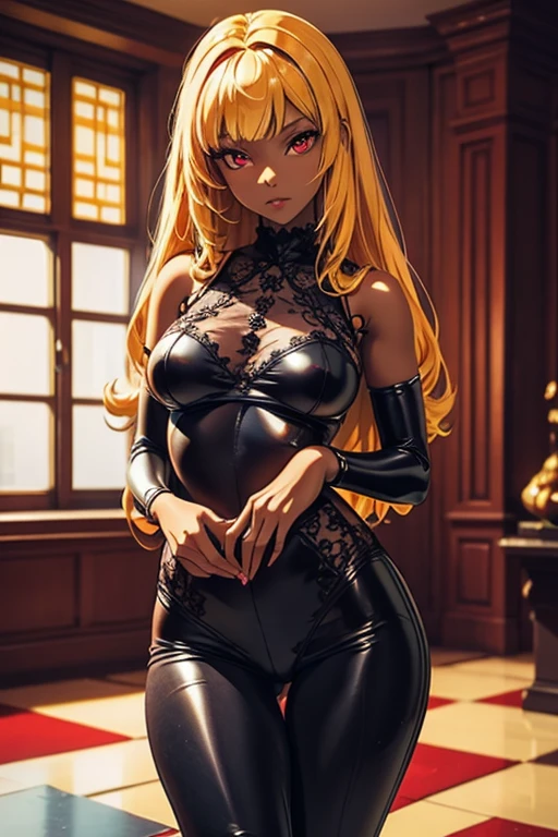 (masterpiece, Highest quality:1.3), (Super detailed:1.4),(Super detailed顔:1.2),(Super detailed目:1.2), (hyperRealistic:1.3), (RAW Photos:1.2), High-definition RAW color photos, Professional photos, (PhotoRealistic:1.4), (Realistic:1.4),8k,Professional Lighting, Perfect Anatomy, BREAK,(Big Breasts:1.6),(blush:1.2),(Cold look:1.2),Yolfoger, High detail, Sharp focus, dramatic,dutch angle,Ayorf, Side Lock, Gold Hair Band, hair ornaments, Red eyes, Gold earrings, choker, Exposing shoulders, Black Dress, Double-sided dress, Fingerless gloves, Thigh-high boots, Installation location,A hidden weapon in his hand,(Pitch-Dark Mansion:1.3),Moonlight only
