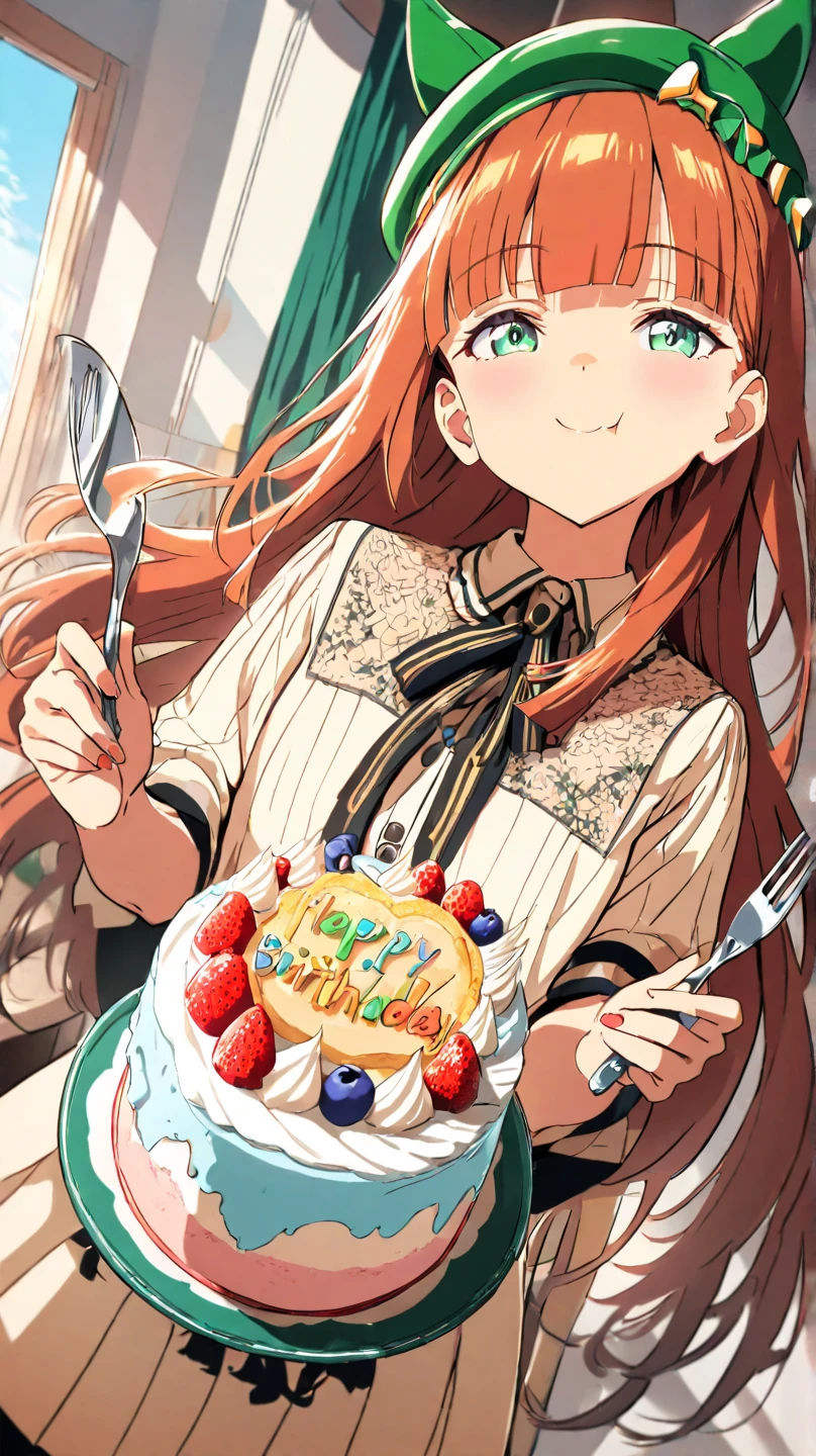 Solo woman poison ivy holding a plate of birthday cake, orange long wavy hair, green colored eyes, комиксы DC, Lots of plants in the background. --auto