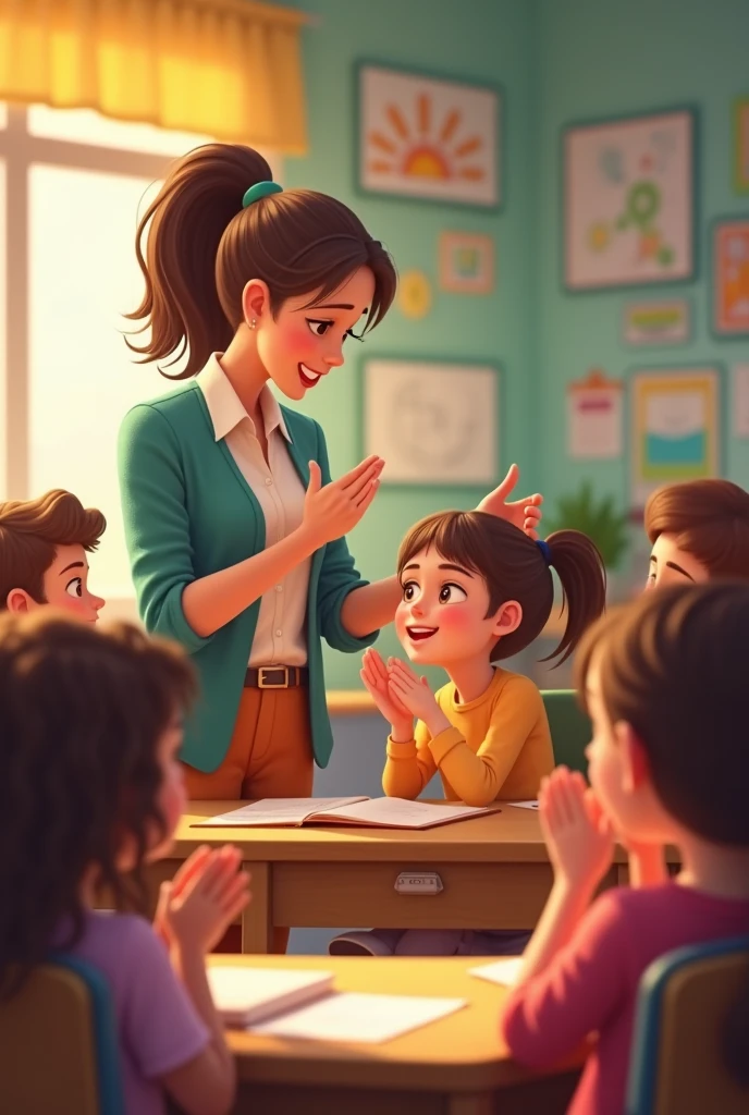 Create a humorous classroom scene where a teacher stands at the front, looking amused and slightly frustrated, while pointing towards a student who has fallen asleep at their desk. The student, half-awake with a sleepy smile, is trying to explain himself with a cheeky expression. Other students in the background are giggling or smiling, and the classroom is filled with typical elements like a blackboard, desks, books, and posters.student sleeping in bench photo more pictures 