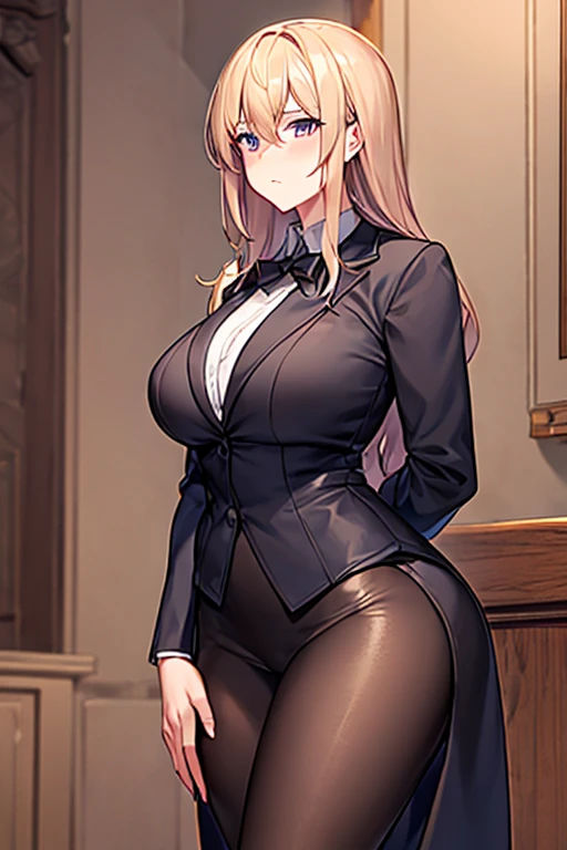 samus aran, facing viewer, ponytail, large breasts, hair tie, black suit, black business outfit, necktie, (long pencil skirt:1.5), pantyhose, (standing straight:1.5), peeing herself, (wetting herself:1.5), very large peeing stain, huge pee stain, best quality, ultra-detailed, HDR, studio lighting, professional, vivid colors, sharp focus, physiologically-based rendering, bokeh, landscape, soft lighting, dynamic shadows, (hands on hips:2.0), embarrassed, humiliation, blushing, angry, tears, (desert:1.5), (sand:1.5), rocks, (canyon:1.5), (day:1.5), (daytime:1.5)
