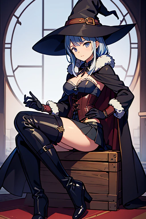 1 girl, Alone, Long hair, breasts, open mouth, blue eyes,  Multiple views, feet out of frame, Witch hat, masterpiece, 