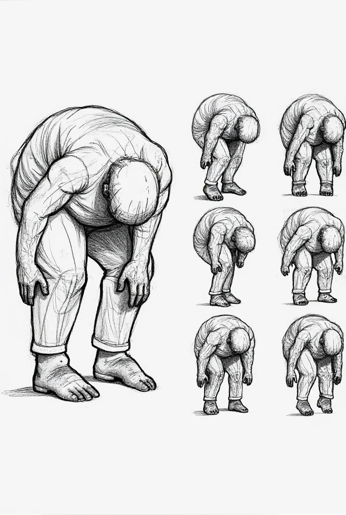 A picture of a slightly obese but relatively strong  male with his right leg bent on the ground and his left leg hanging down to the edge of the ground, (Right hand on right knee:1.5), body tilted forward, shorten, Detailed but rough, Skechers, draw loosely, Loose cross hatching, Glen Keane (Glen Keane) of inspiration, Accurately drawn details, Correct and rigorous human body structure and perspective structure