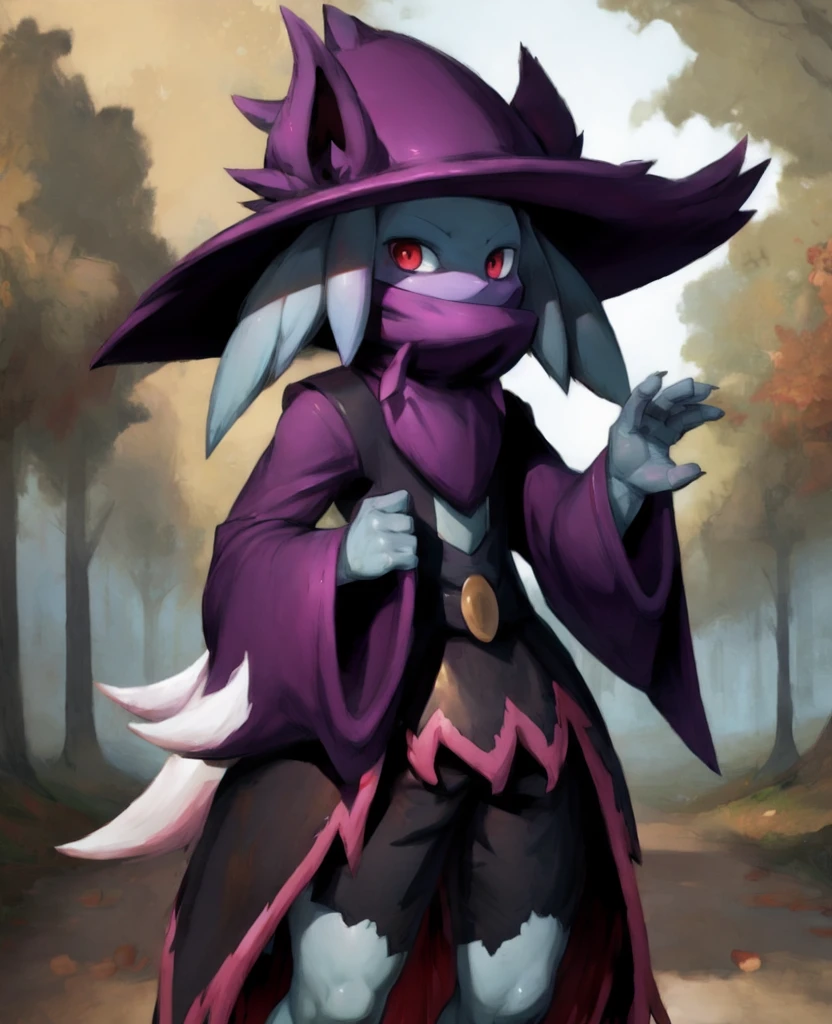 masterpiece, <lora:KatressMeowMeowV1.2-000009:0.9>, katress, cat girl, furry, furry female, blue hair, blue skin, pink eyes, cat ears, animal hands, witch hat, scarf, covered mouth, dress, long sleeves, wide sleeves, black panties, skirt lift pov, from below, lifted by self, looking at viewer, outdoors, blue sky, <lora:skirt lift pov by Goofy Ai:0.6>